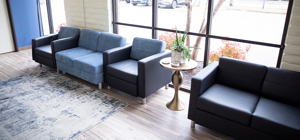 Cozy seating in dental office waiting room